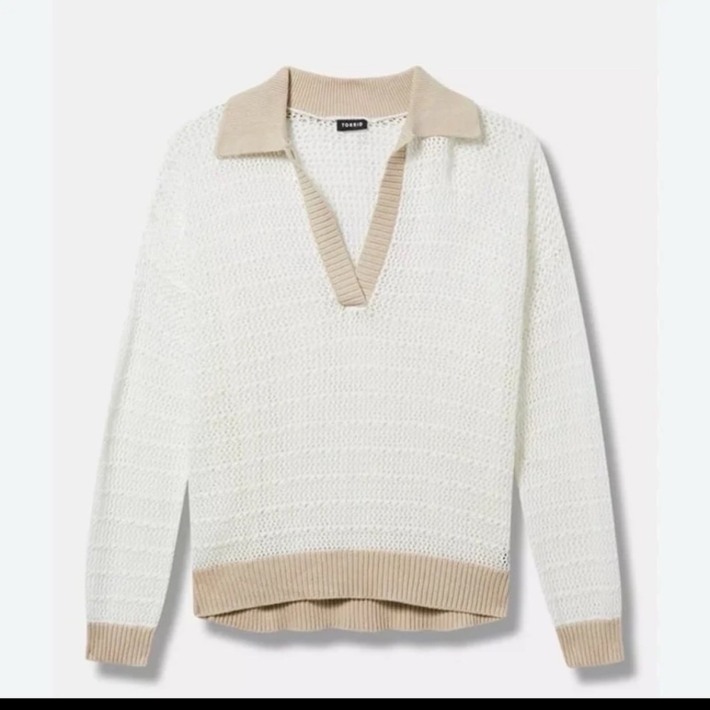 NWT TORRID Collared Pullover Sweater Ivory with Beige/Tan
size 0 or Large - Picture 2 of 12